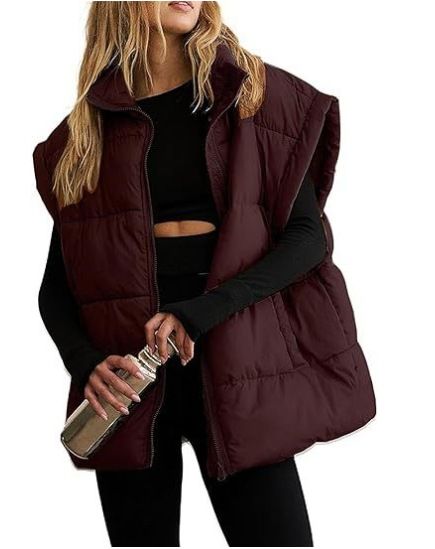 Women's Lightweight Zip-Up Puffer Vest With Stand Collar & Pockets - Casual Outerwear For Fall & Winter (Multiple Colors & Sizes)_ecoleips.com