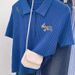 Women's Blue Plus Size Short Sleeve Knit Top Polo Collar Shoulder Cutouts Summer Youthful Fashion Top_ecoleips.com