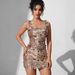 Sexy Bodycon Sequin Mini Dress For Women - Sleeveless Clubwear Party Dress With Spaghetti Straps, Stretchy Polyester Fabric,_ecoleips.com
