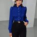 Summer Elegant French Ruffle Sleeve Blouse - Satin Office Shirt For Women, Relaxed Fit, Polo Collar, Breathable Acetate_ecoleips.com