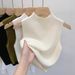 Women's Summer Solid Color Knitted Sweater Base Shirt With Half-high Collar, Wide Shoulder Straps, Short Sleeveless Tank_ecoleips.com