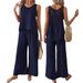 Aria Basics Cross-border Women's Clothing Spring/summer Solid Color Hollow Lace Two-piece Set Casual Tank Top Wide-leg Pants_ecoleips.com