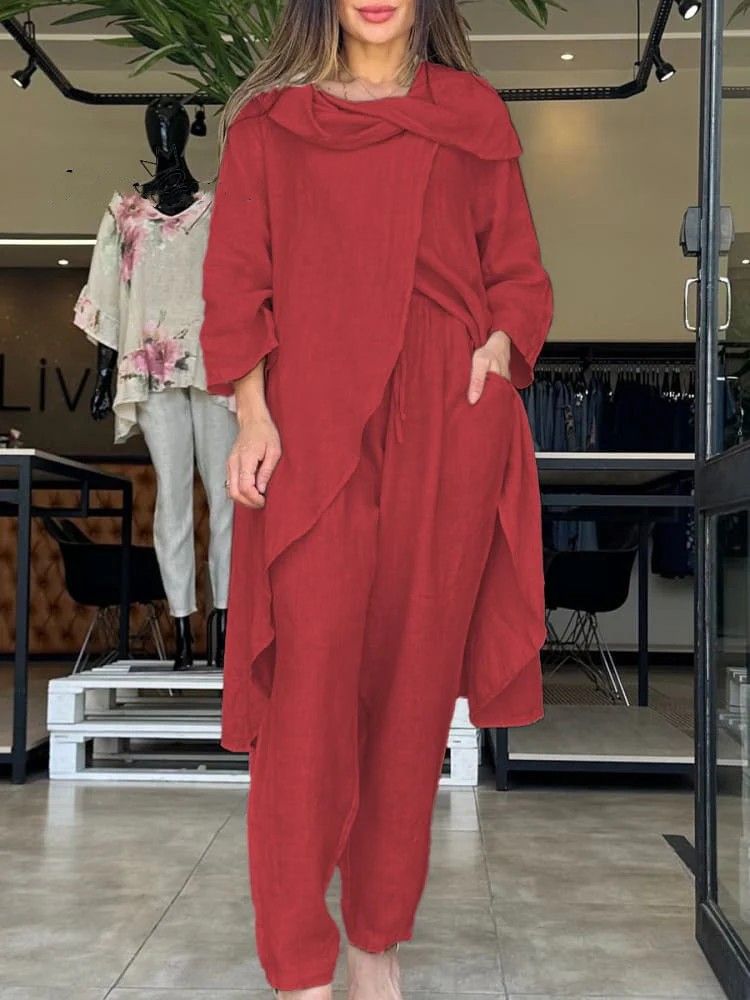 Women's Clothing Fashion Solid Color Loose Tops And Wide Leg Pants Casual Two Piece Suits_ecoleips.com