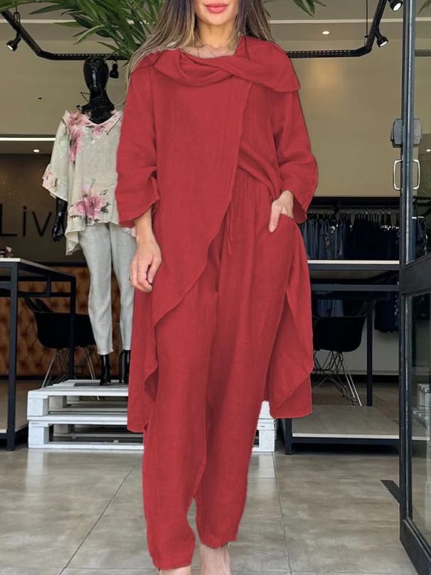 Women's Clothing Fashion Solid Color Loose Tops And Wide Leg Pants Casual Two Piece Suits_ecoleips.com