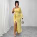 Women's Clothing Plus Size Clothes "Elegant One-Shoulder Yellow Evening Gown – Ruffled High-Slit Long Dress For Women, Sexy & Glamorous"_ecoleips.com