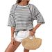 Women's 3D Striped Batwing Sleeve T-Shirt Oversized Casual Soft Polyester Tee in 4 Colors_ecoleips.com