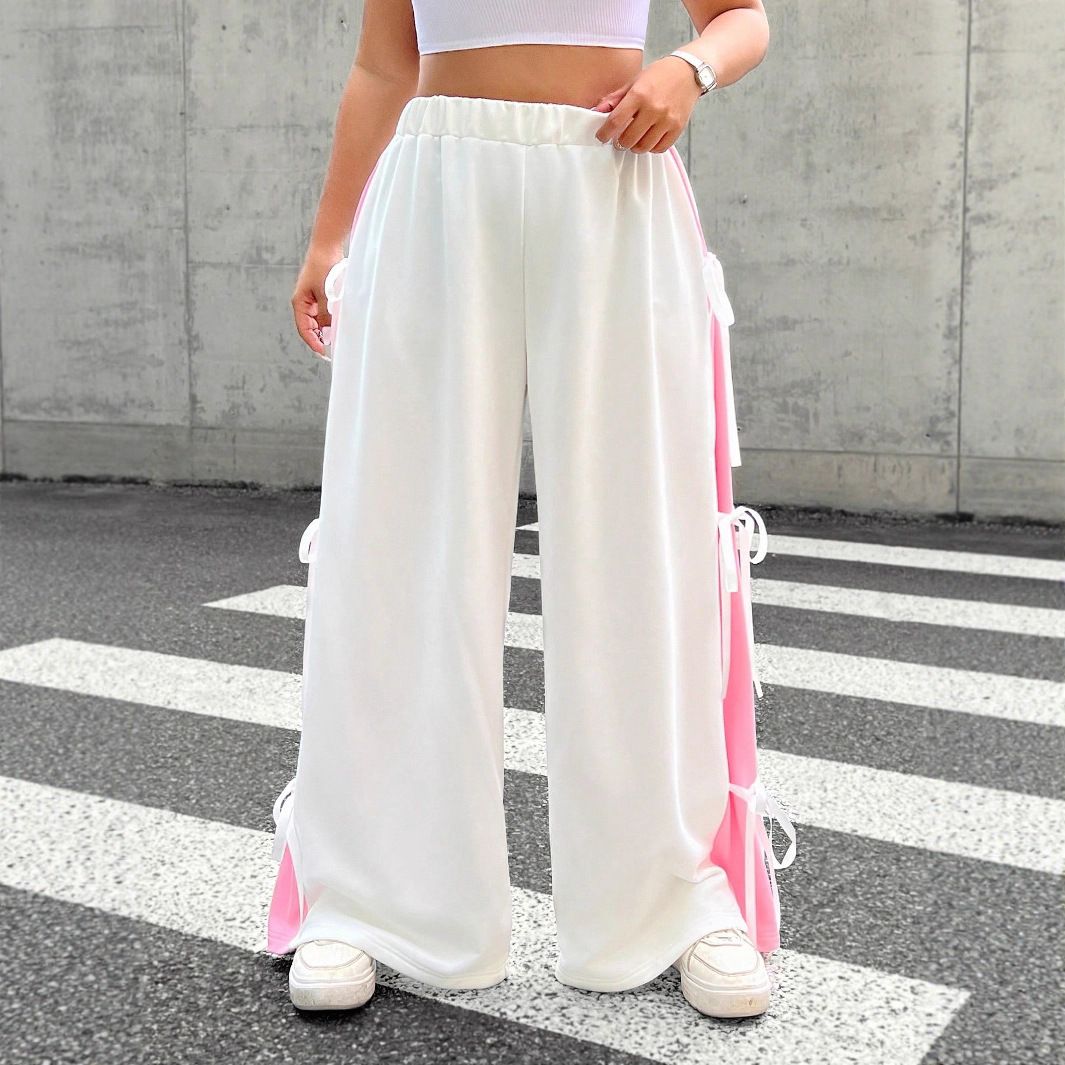 American Street Style Loose Bow Tie Wide Leg Pants Trendy Casual Dopamine Women's Bottoms Cross Border Wholesale_ecoleips.com