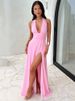 Mozision Halter Deep V Neck High Split Maxi Dress For Women Fashion Sleeveless Backless Bodycon Club Party Sexy Long Dress New_ecoleips.com