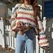 Women's Clothing Fashion Retro Color Block Cozy Oversized Batwing Sleeve Sweater - Retro Color Block Knit Pullover For Women, Autumn Winter Fashion_ecoleips.com
