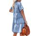 Women’s Denim Flounce Dress – Oversized Collar & Ruffled Hem Short Sleeve Dress (Relaxed Fit, Pre-Washed Cotton, 12 Colors, Sweet Aesthetic)_ecoleips.com