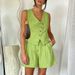 Women's Clothing Fashion Vest Solid Color Buttoned V Neck Shorts Two Piece Set_ecoleips.com