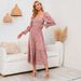 Swintager Shein Spring New Small Floral Chiffon Long Sleeve European And American Dress_ecoleips.com