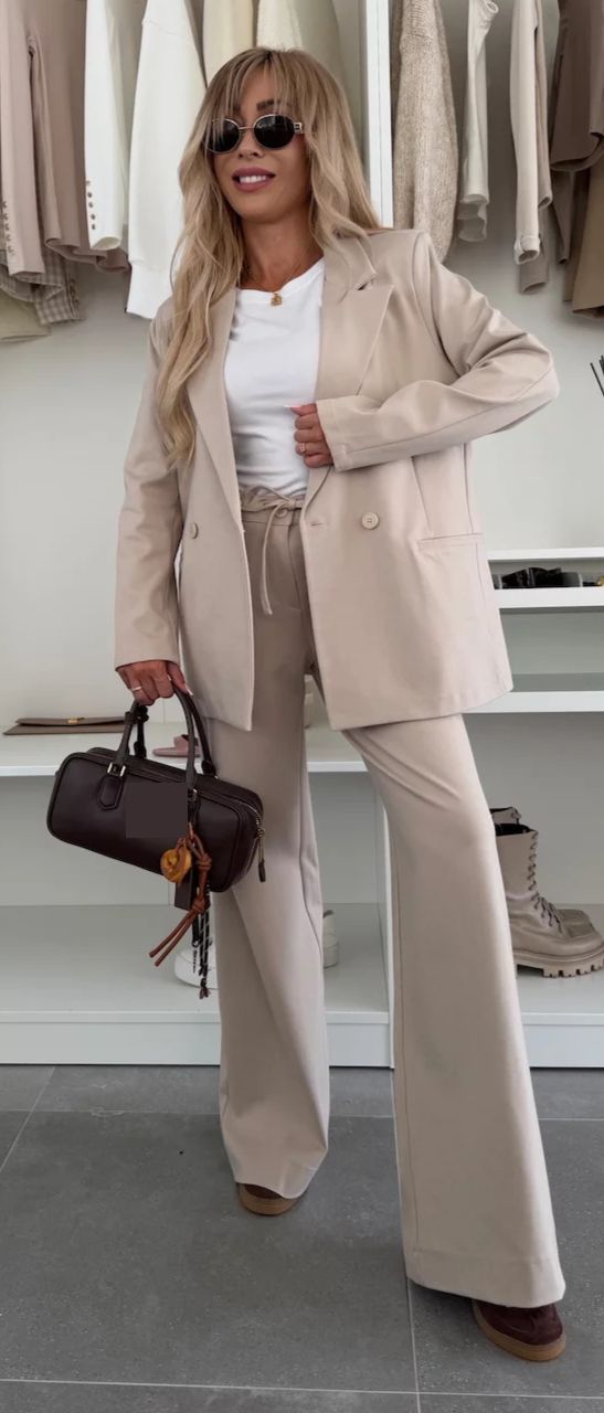 Men's Slim Fit Casual Suit Set - Long Sleeve Blazer & Trousers With Belt - Streetwear Office Outfit (Khaki, Beige, Dark Brown, Black)_ecoleips.com