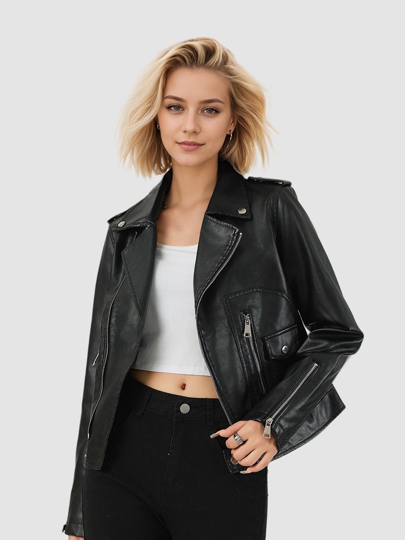 Black PU Leather Jacket – Women’s A-Line Blazer-Style Motorcycle Coat (S-XL, Office-to-Night Out Staple For European & US Urbanites)_ecoleips.com