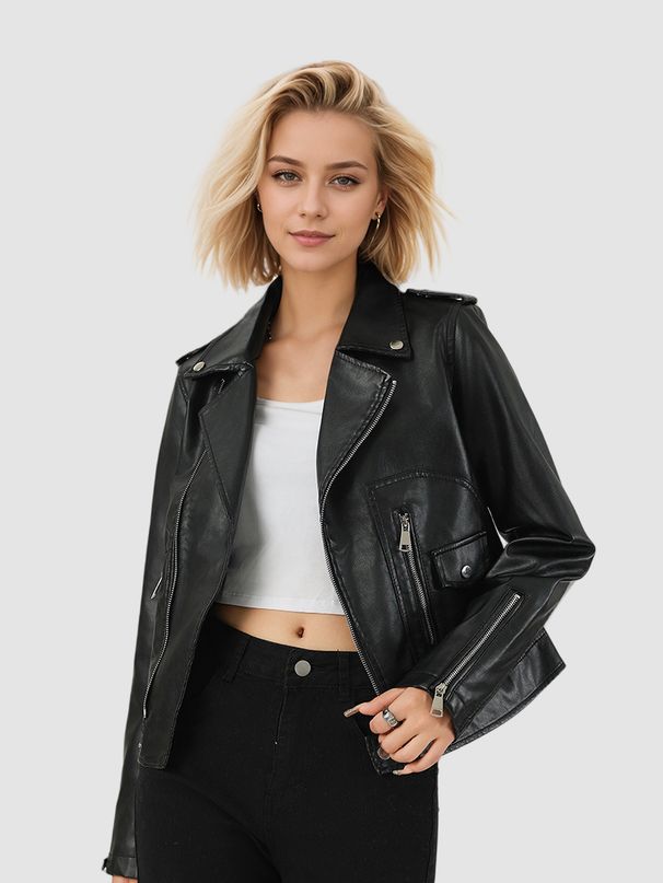 Black PU Leather Jacket – Women’s A-Line Blazer-Style Motorcycle Coat (S-XL, Office-to-Night Out Staple For European & US Urbanites)_ecoleips.com