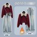 Fleece-Lined Color Block Knit Sweatshirt With Retro Drawstring Jeans Set - Winter Warm Outfit For Women & Men_ecoleips.com