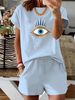 Women’s 2 Piece Outfit Set – Oversized Graphic T-Shirt And Biker Shorts Matching Set, Casual Summer Lounge Tracksuit For Daily Wear-324_ecoleips.com