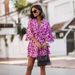 Women's V Neck Print Dress/Skirt Fitted Waist Batwing Sleeves Three Quarter Length Hot Selling_ecoleips.com