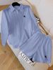 Polo Brand Embroidered Shirt Set Women Loose Long Sleeve Sun Protection Shirt + Shorts Two-Piece Casual Resort Wear_ecoleips.com