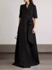 Summer Elegant Lapel V-neck Evening Dress Women's Casual Half Sleeved Commuting Long Dress Fashion Split Hight Waist Solid Dress_ecoleips.com