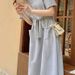 Spring Summer Polo Collar T-shirt Dress, Mid-length, Waist-cinching, Collared, Tie-waist Dress For Women, Japanese And_ecoleips.com