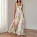 Women's Clothing Formal Pleated Floral Dress Elegant A-Line Evening Gown With Ruffled Hem Stretchy Polyester Blend For Weddings Parties_ecoleips.com