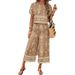 Women's Ethnic Pattern Print Two-Piece Set Short Sleeved Top & Straight Leg Pants Casual Elegant American Style Outfit_ecoleips.com