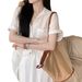 Women's Relaxed Vintage Style Cotton Linen Short Sleeved Shirt Summer French Chic Loose Fitting Slightly Pleated Simple Red Top_ecoleips.com