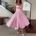 New Women's Summer Full Skirt Dress 2025 European American Style Waist Cinching Long French Gentle Temperament White Pink_ecoleips.com