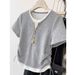 Women's Fashion Short Sleeve T-Shirt – Fake Two-Piece Design With Drawstring & Contrast Panels, Slim Fit Casual Top_ecoleips.com