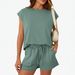 Women's Drawstring Shorts Set | Soft Round-Neck Top & Casual Shorts With Pockets For Summer Active Wear_ecoleips.com