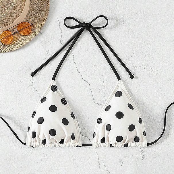 Sexy Halter Bikini Top – Retro Polka Dot Swimwear For Women, Adjustable Ties & Removable Padding, Quick-Dry Polyester_ecoleips.com