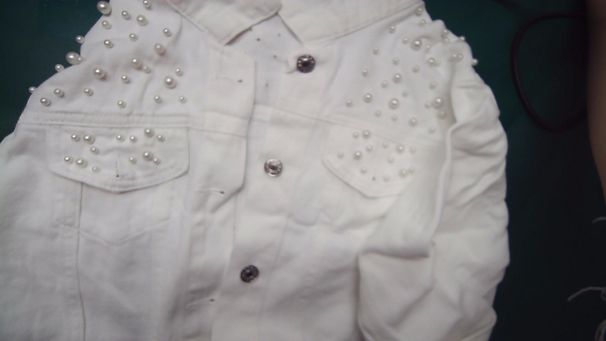 Women's Slim Fit Studded Denim Jacket Dark Blue Pearl Detail Vintage Style Loose Top For Spring/Autumn_ecoleips.com