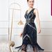 Women's Clothing sexy sequined deep V-neck dance host performance dress cocktail party sleeveless mesh dress_ecoleips.com