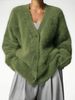 Women’s Oversized Knit Cardigan – French-Inspired Fuzzy Coatigan (S-XL, Fall/Winter, Green/Brown/Grey/Pink/Yellow)_ecoleips.com