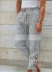 Women's Clothing Fashion Striped Cotton Linen Pants For Women With Elastic Waist Decorative Buckle Hem For Formal & Casual_ecoleips.com