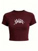 Y2K Women’s Street Style Crop Tee, Casual Graphic Print Slim Fit Short Sleeve Top_ecoleips.com