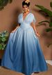 2026 Curvy Gradient Print Maxi Dress, Cold Shoulder V Neck Tie Bow A-Line Slim Waist Long Gown For Summer Beach Music Festival Vacation_ecoleips.com