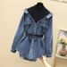 Women's Clothing Fashionable Shirt, Slim Temperament, Two Piece Long Sleeved Denim Top_ecoleips.com