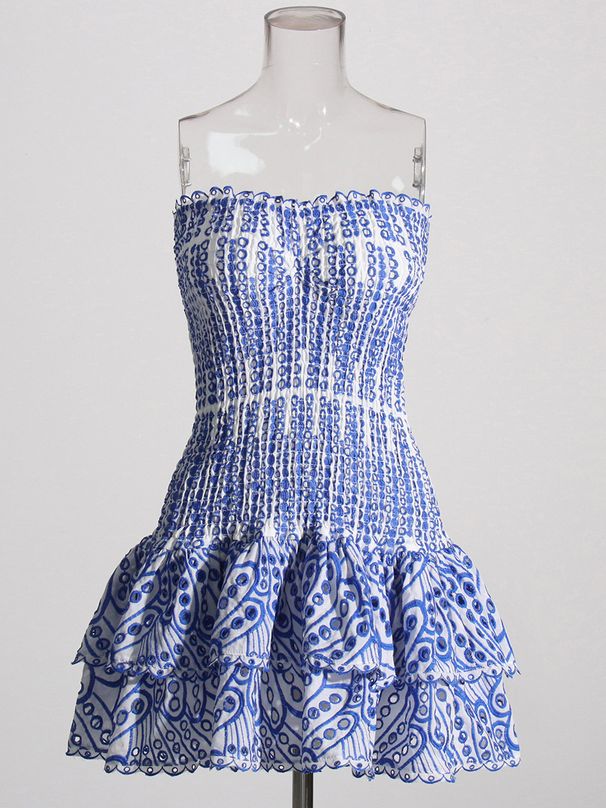 Women’s Clothing Holiday Style Ruffled Tube Top Embroidered Mini Skirt Female Waist Cake Skirt_ecoleips.com