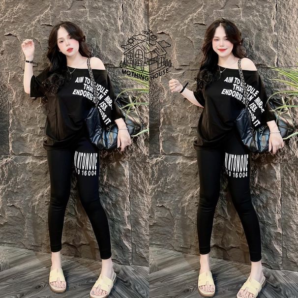 Women's Clothing Fashion Suit For Women Summer New Style Oblique Shoulder Print Loose Off Shoulder Short Sleeved Slim Trousers Casual Two Piece Suit_ecoleips.com