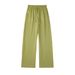 Suitable For All Seasons 2025 Spring Summer New Women's Casual Linen Elastic Waist Solid Color Wide Leg Pants_ecoleips.com