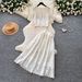 Women's French Style Lace Set Soft Feminine Openwork Top High-Waisted Skirt Two Piece Summer Outfit for Commuting Slimming_ecoleips.com