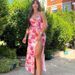 Women's Clothing Summer Digital Print V Neck Sling Midi Slit Dress_ecoleips.com