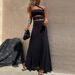 Spring Solid High Waist A-Line Dress Bohemian Sexy Strapless Bandage Hollow Long Dress Womens Summer Sleeveless Party Maxi Dress_ecoleips.com
