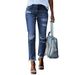 Women's Slim Fit Ripped Denim Jeans Solid Color Relaxed Everyday Wear Comfortable Feshion_ecoleips.com