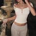 Ins Summer New Sweet Spice Girl Style Retro Pearl Henry Collar One-word Shoulder Versatile Slim-fit Top_ecoleips.com