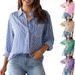 Women's Clothing Autumn New Striped Cardigan Top Loose Casual Long Sleeved Shirt Female_ecoleips.com