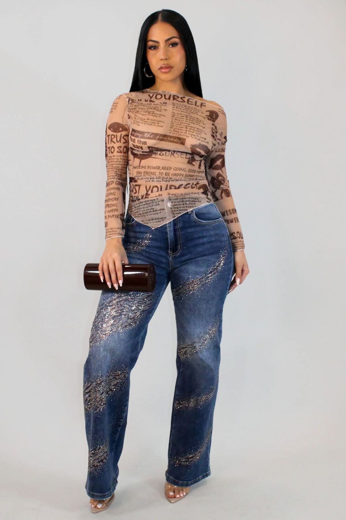 Women's Clothing American Style Women's Straight Leg Jeans Retro Heavy-Duty Colorful Rhinestone Detail Hot Selling_ecoleips.com