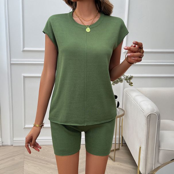 DiYun European And American Vacation Casual Style Round Neck Tight Pants Short Sleeve Suit Women's Clothing_ecoleips.com